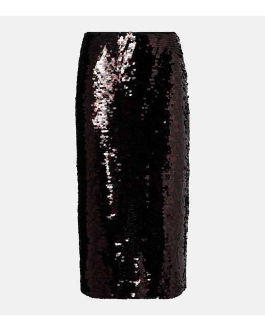 Staud Black Ciara Sequined Pencil Skirt
