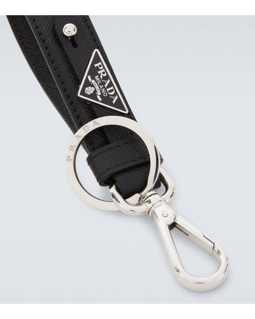 Llavero Saffiano De Piel Con Logo Prada de hombre de color White