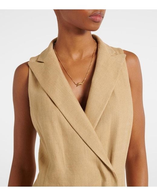Ralph Lauren Natural Silk And Linen Midi Dress