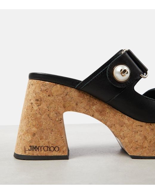 Jimmy Choo Black Fayence Leather Platform Mules