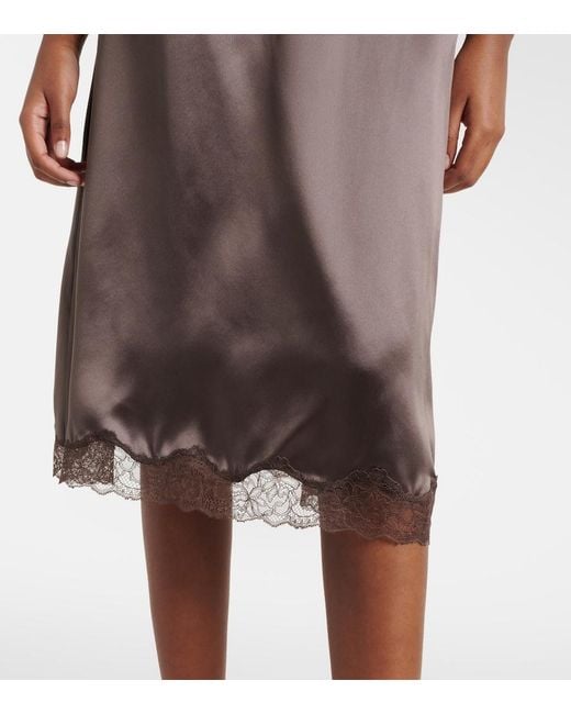 Magda Butrym Brown Lace-Trimmed Silk Satin Slip Skirt