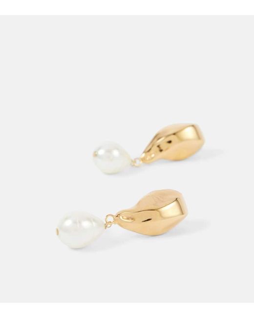 Oscar de la Renta White Faux Pearl Drop Earrings