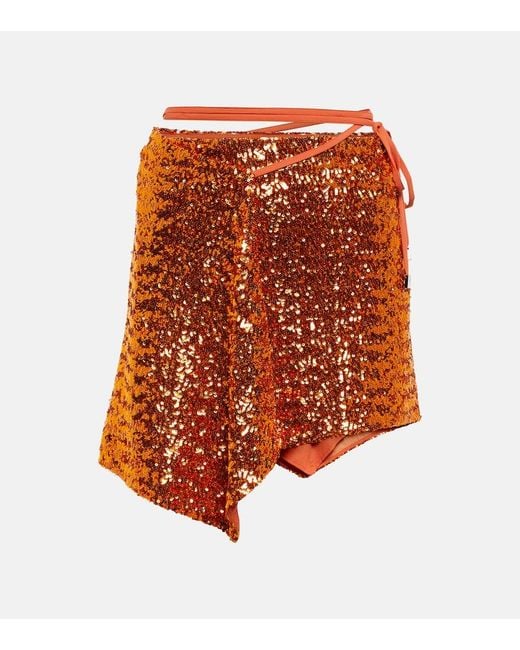 The Attico Orange Wrap-Around Waist Miniskirt