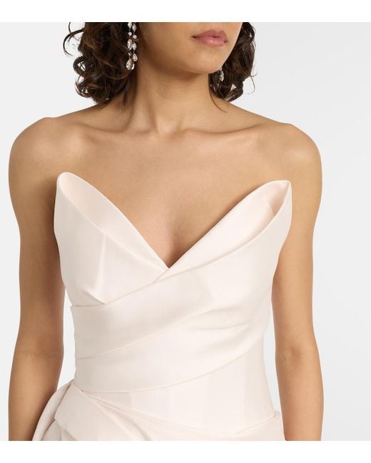 Monique Lhuillier Pink Draped Strapless Mikado Gown