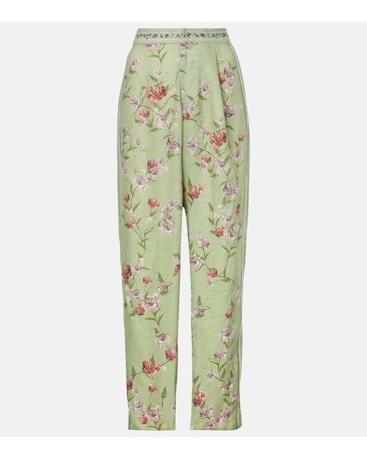 Agua Bendita Green Weite Hose Florecer Honeysuckle Aus Leinen