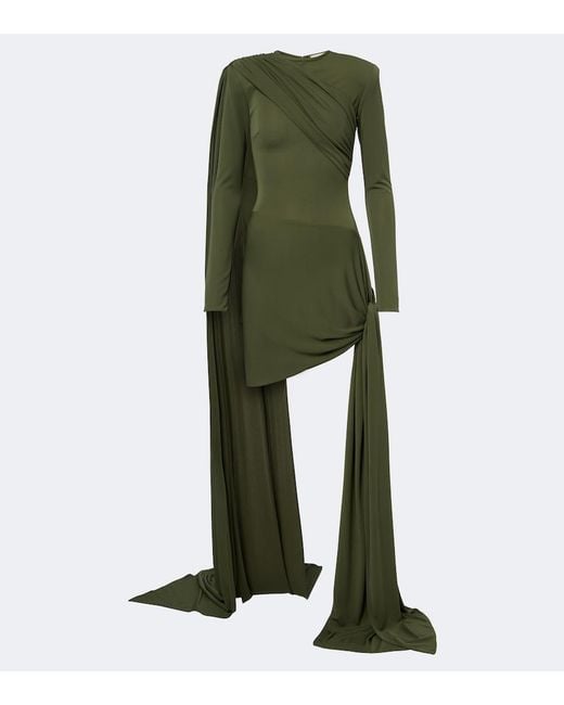 The New Arrivals Ilkyaz Ozel Green Draped Gathered Minidress