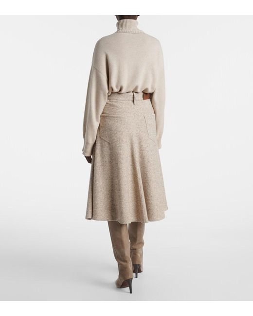 Brunello Cucinelli Natural Monili Wool And Silk-Blend Midi Skirt