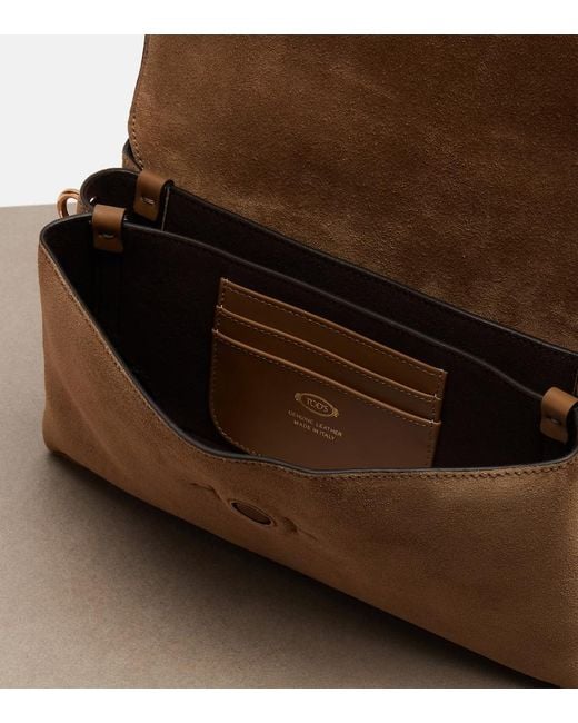 Tod's Brown T Timeless Small Suede Shoulder Bag