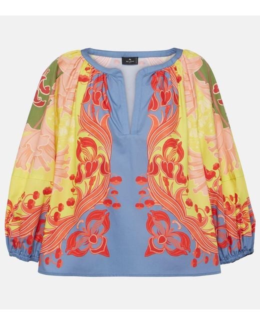Etro Yellow Popeline-Bluse Mit Blumen-Print