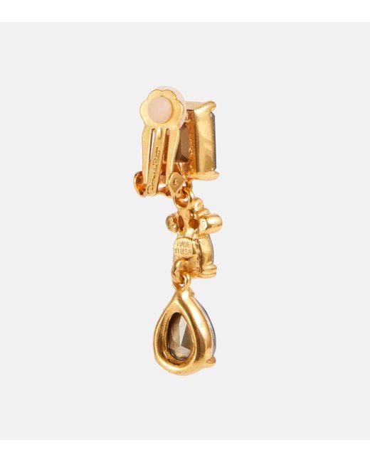 Oscar de la Renta Blue Embellished Clip-on Drop Earrings