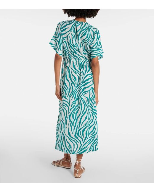 Max Mara Green Dorotea Zebra-print Cotton Midi Dress