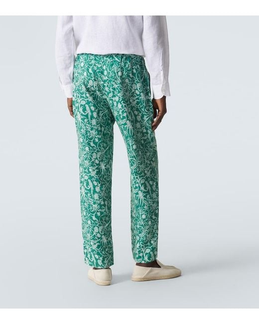 Kiton Blue Printed Linen Pants for men