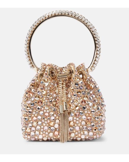 Jimmy Choo Metallic Bon Bon Micro Embellished Satin Bucket Bag