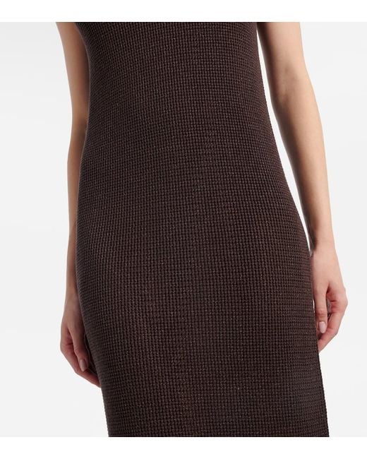 Brunello Cucinelli Brown Open-Knit Cotton-Blend Maxi Dress