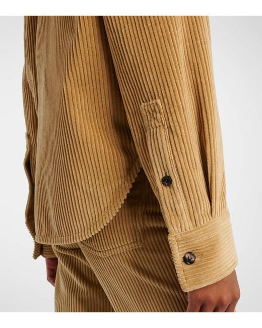 Bottega Veneta Brown Hemd Aus Baumwoll-Cord Mit Leder