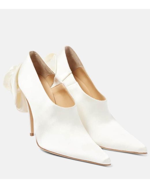 Magda Butrym White Floral-Applique Satin Pumps
