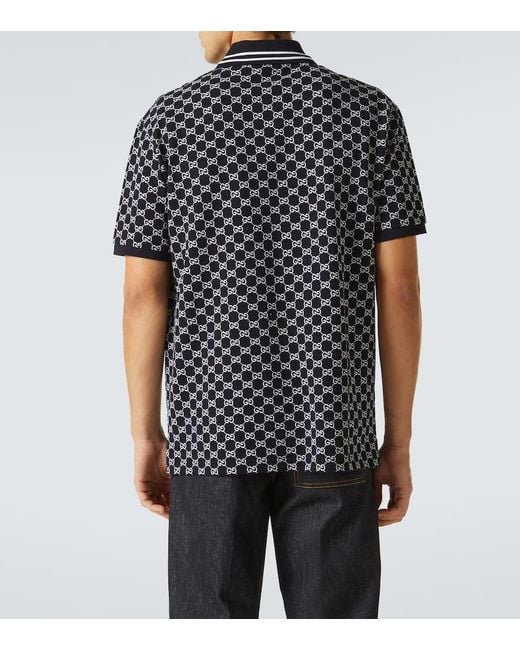Gucci Poloshirt Aus Baumwoll-Piqué Mit Gg Jacquard, Grösse in Black für Herren