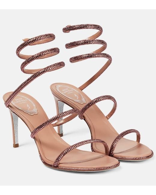 Rene Caovilla Pink Cleo Embellished Satin Sandals