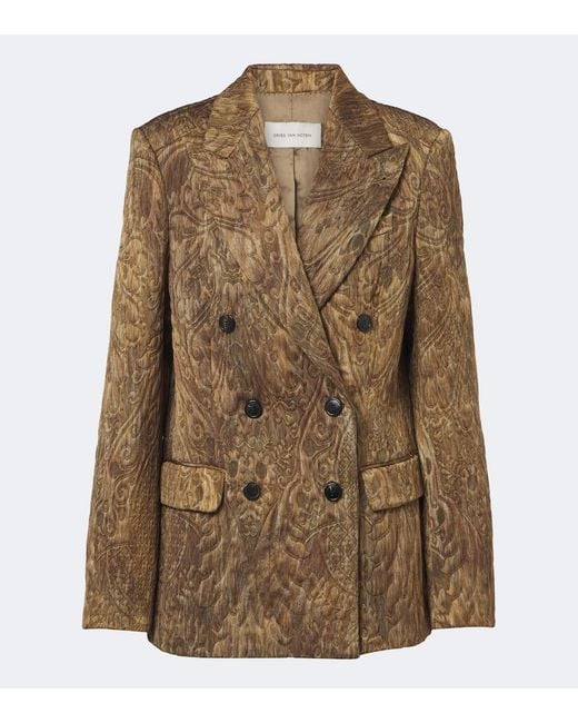 Dries Van Noten Brown Jacquard Double-Breasted Jacket
