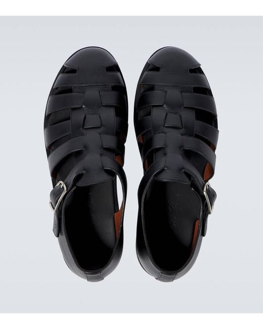Loro Piana Black Maxime Walk Leather Fisherman Sandals for men