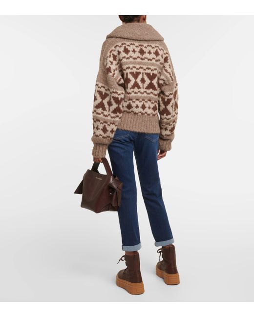 FRAME Brown Fair-isle Alpaca-blend Zip-up Sweater