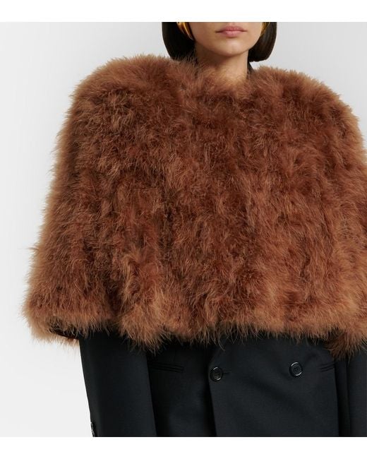 Yves Salomon Brown Cropped Feather Jacket