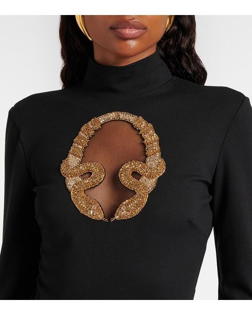 Roberto Cavalli Black Embellished Bodysuit