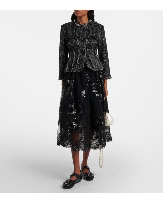 Simone Rocha Black Sequined Midi Skirt
