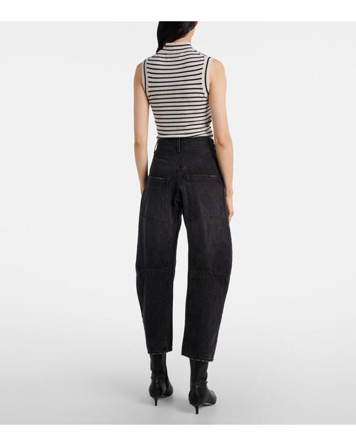 Nili Lotan Black Shon Mid-Rise Barrel-Leg Jeans