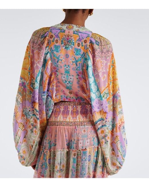 Camilla White Embellished Lace-Up Silk Blouse