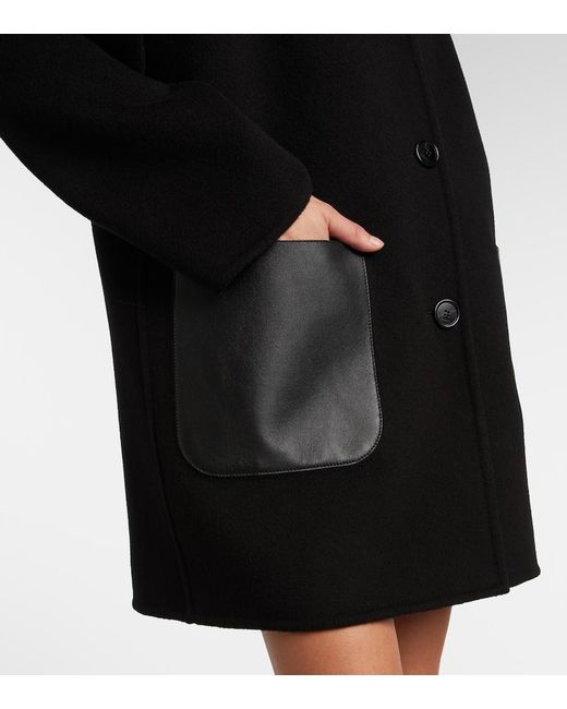 Gucci Black Caban Reversible Leather-Trimmed Wool Coat