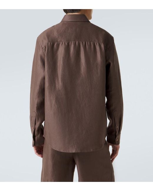God's True Cashmere Brown Linen Shirt With Sunstone for men