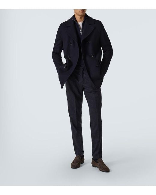 Thom Sweeney Blue Double-Breasted Peacoat for men