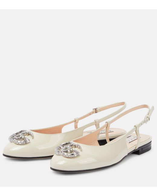 Gucci Natural Double G Patent Leather Slingback Ballet Flats