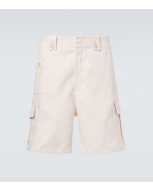Brunello Cucinelli Natural Cotton And Linen Canvas Cargo Shorts for men