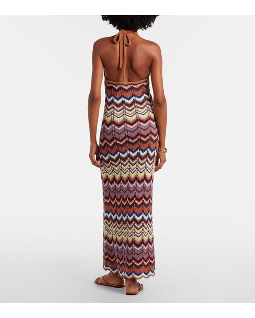 Faithfull The Brand Purple Elisa Chevron Crochet Cotton-Blend Maxi Dress