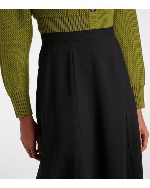 Carolina Herrera Black High-Rise Wool-Blend Midi Skirt
