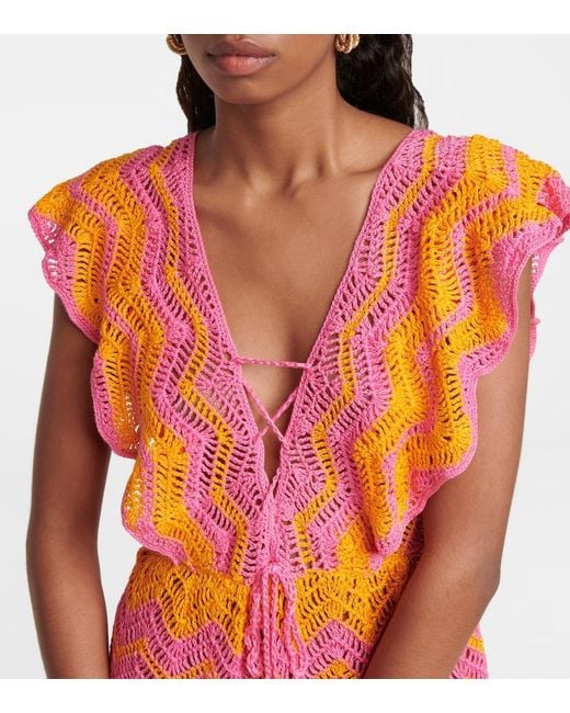 Anna Kosturova Orange Melissa Crocheted Cotton Minidress