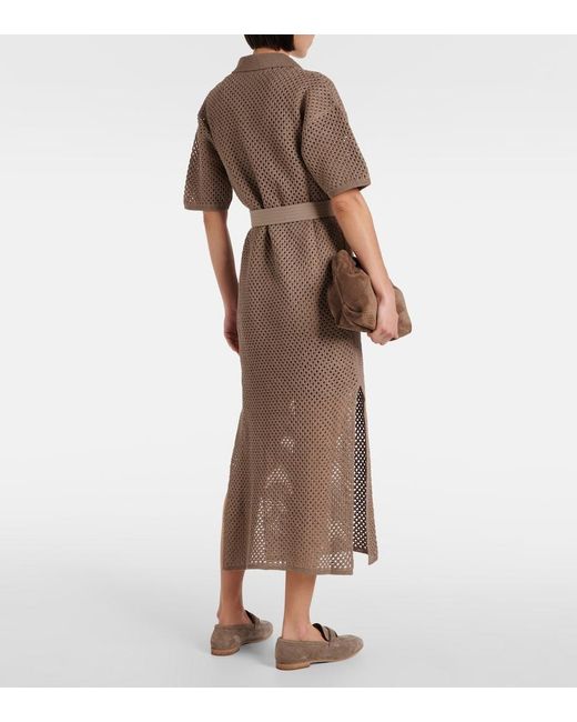 Vestido de algodón neto de con cinturón Brunello Cucinelli de color Natural