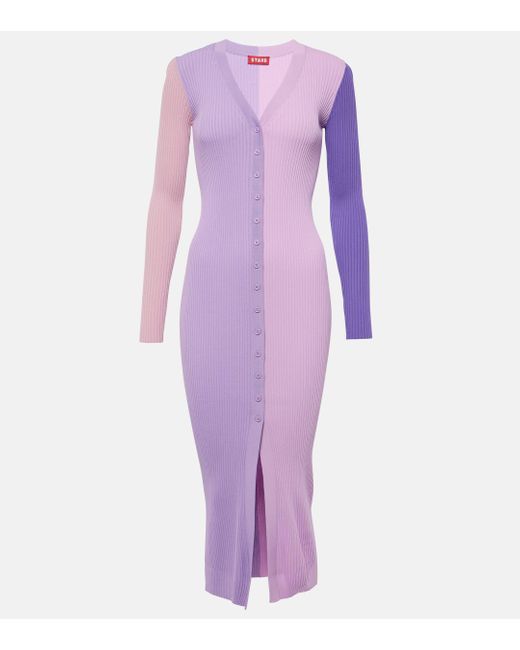 Staud Purple Shoko Ribbed-knit Midi Dress