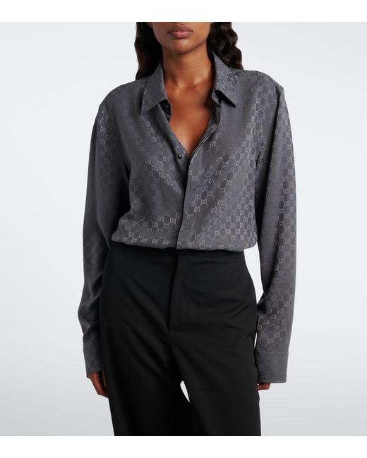 Gucci Gray Gg Printed Silk Twill Shirt