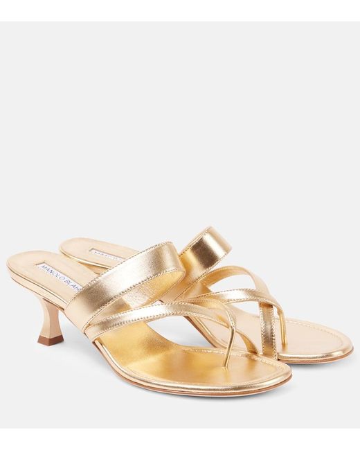 Manolo Blahnik Sandalen Susa 50 Aus Metallic-Leder