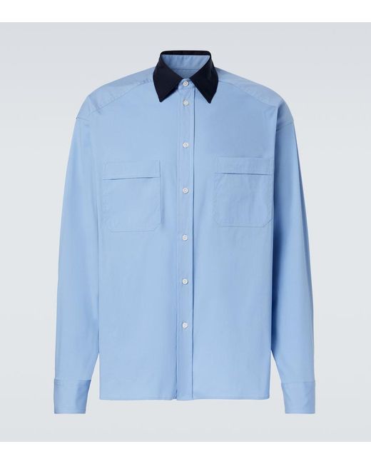 Plan C Blue Cotton-Blend Poplin Shirt for men