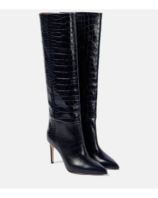 Paris Texas Black Croc-effect Leather Knee-high Boots