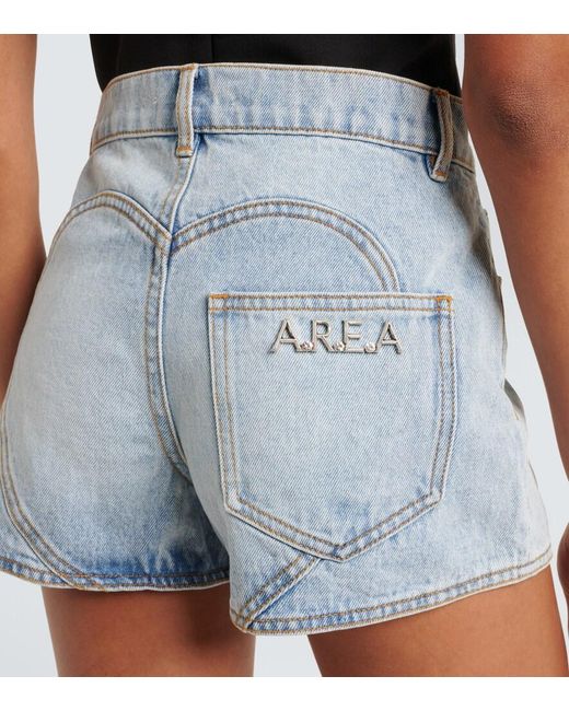 Area Blue Floral-applique Denim Shorts
