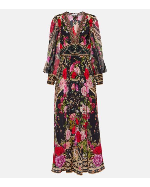 Camilla Red Floral Printed Silk Maxi Dress