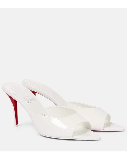 Christian Louboutin White Miss Z 80 Patent Leather Mules
