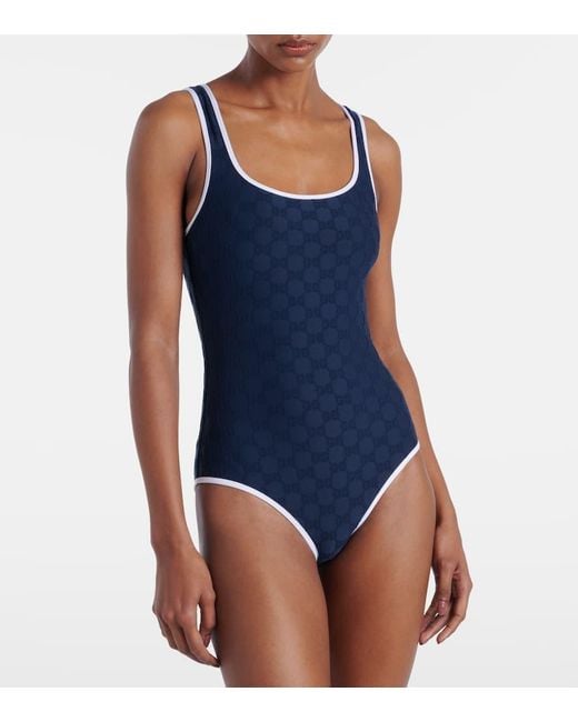 Gucci Blue Gg Printed One-Piece Swimsuit