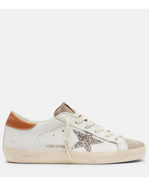 Golden Goose Deluxe Brand White Super-Star Glitter Leather Sneakers