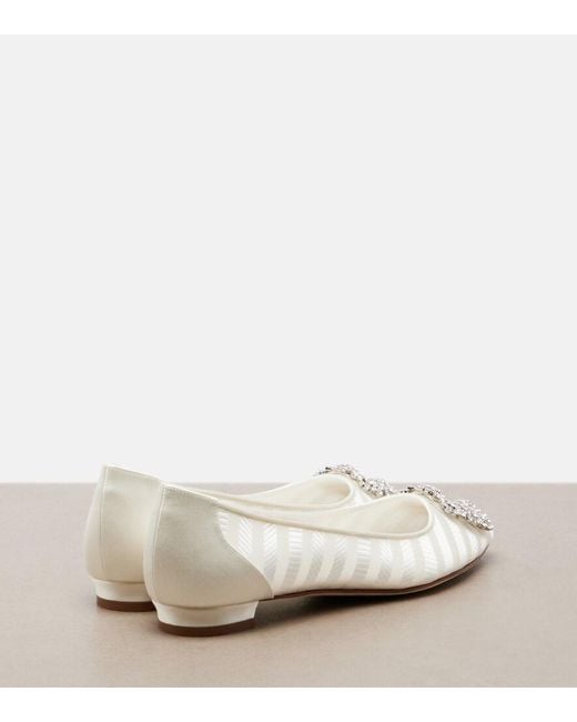 Manolo Blahnik White Hangisi Embellished Organza Ballet Flats
